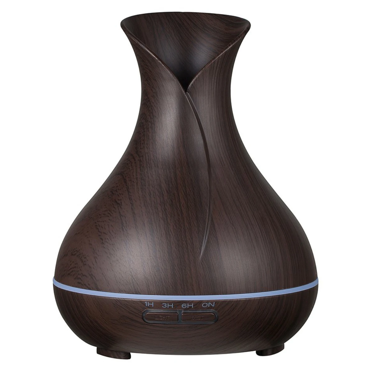 Humidificador difusor de aromas en madera oscura con forma de tulipán
